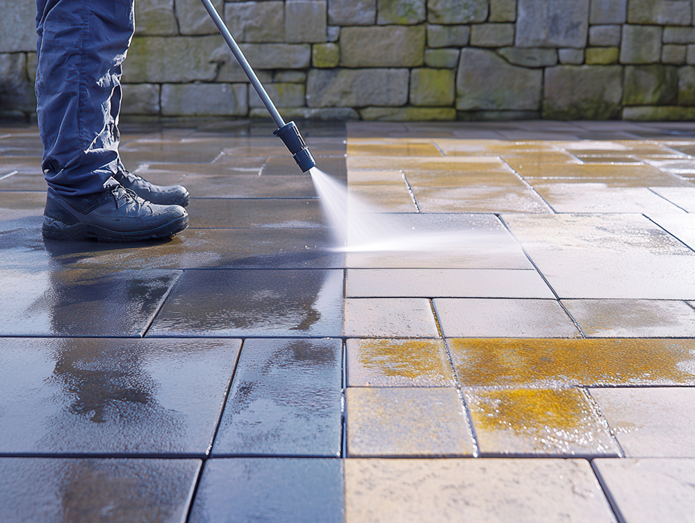 Patio cleaning service – removing dirt and algae buildup